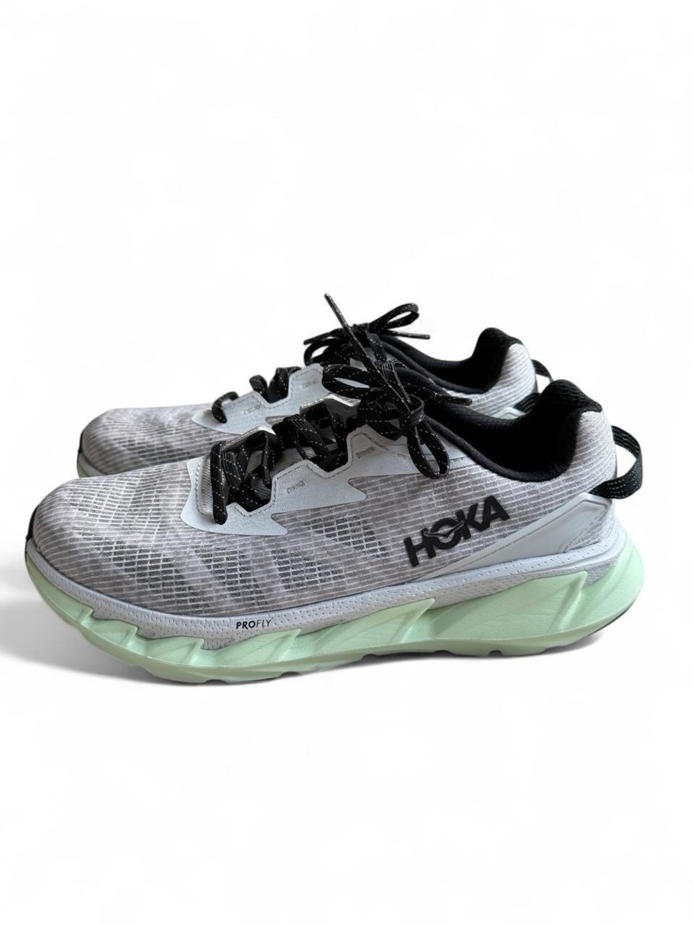 Men’s Hoka Running Sneakers in Light Gray and Mint
